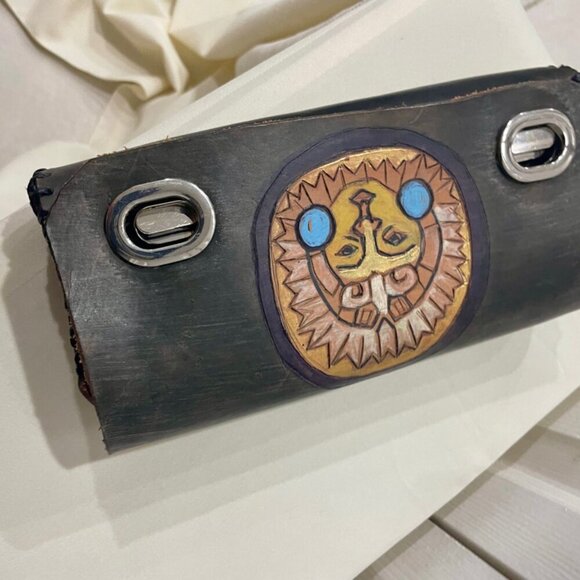 BOHEMIAN CLUTCH HANDMADE LEATHER  AZTEC MASK CARVED AND HANDLE SUNFLOWER BAG - Picture 9 of 12